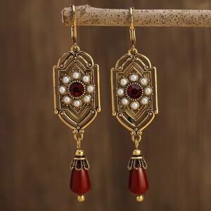 ✨Anthropologie Verity Floral Ruby Drop Earrings